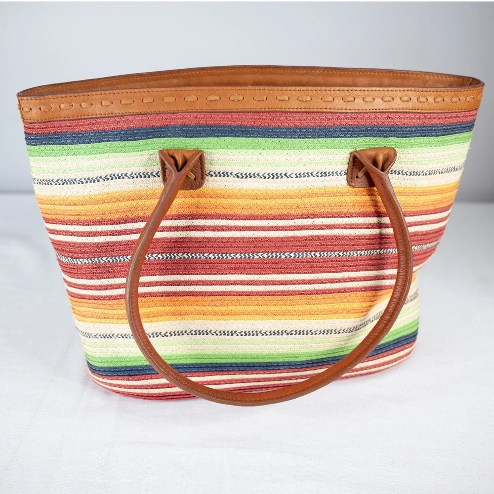 Pendleton Tote Bag Womens Large Multi Color Excellent Casa Grande Woven Leather